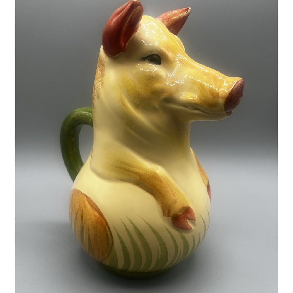 Barbotine Cottage Piglet Ceramic Pitcher‎ 1.5qts Made In St Clements France EUC